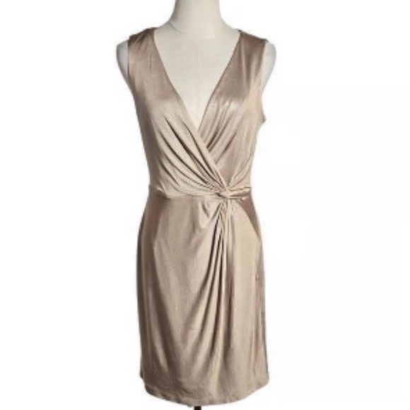 Boston Proper Elegant Gold Sleeveless Knot Dress - Picture 2 of 7
